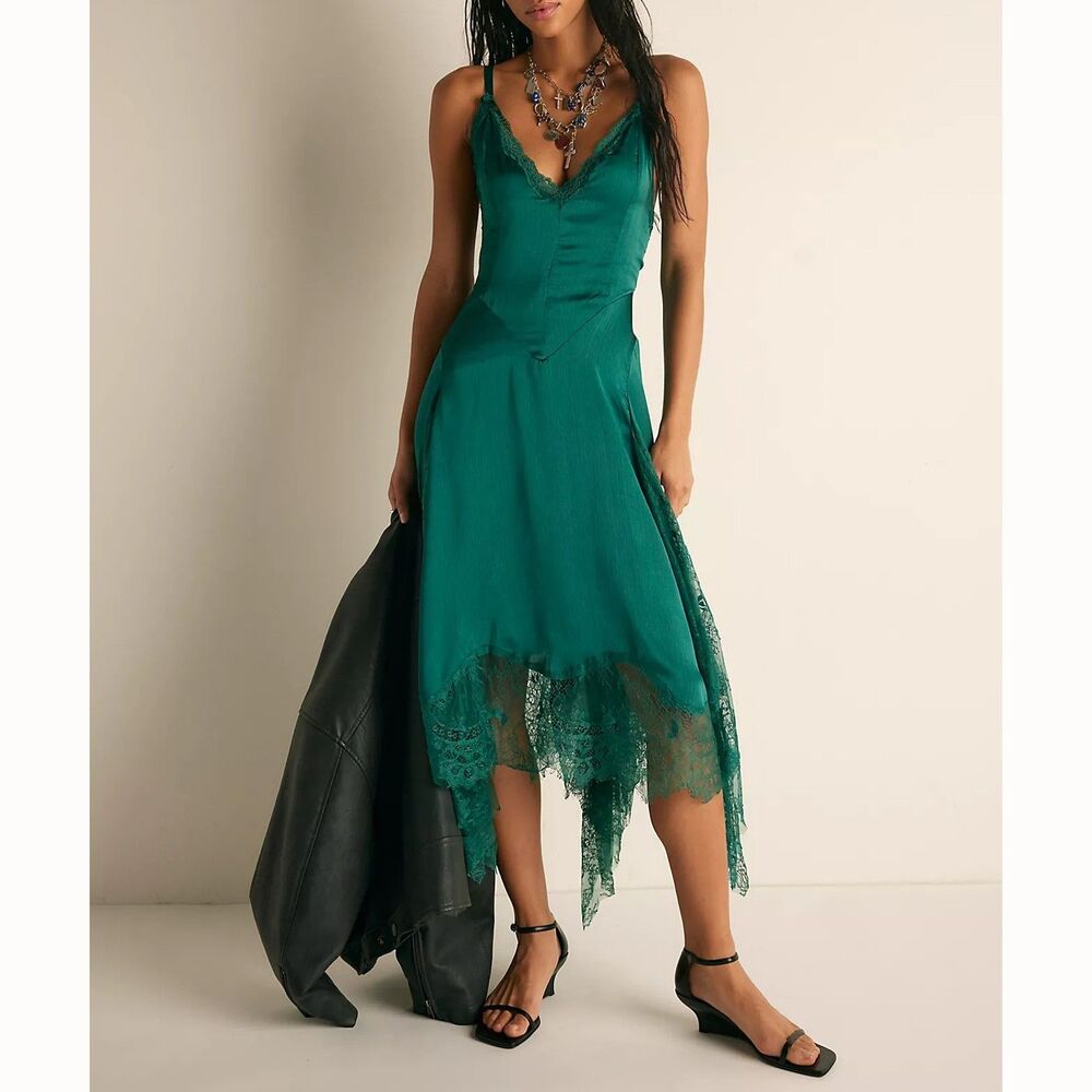 Intimately Free People Modern Love Midi Slip Dress Lace Sleeveless M 291371